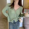 Fashion V Neck Sunscreen Cardigan Thin Women's Ice Silk Knitted Jacket Summer Loose Blouse New Casual Simple Short Top Air-conditioned Shirt