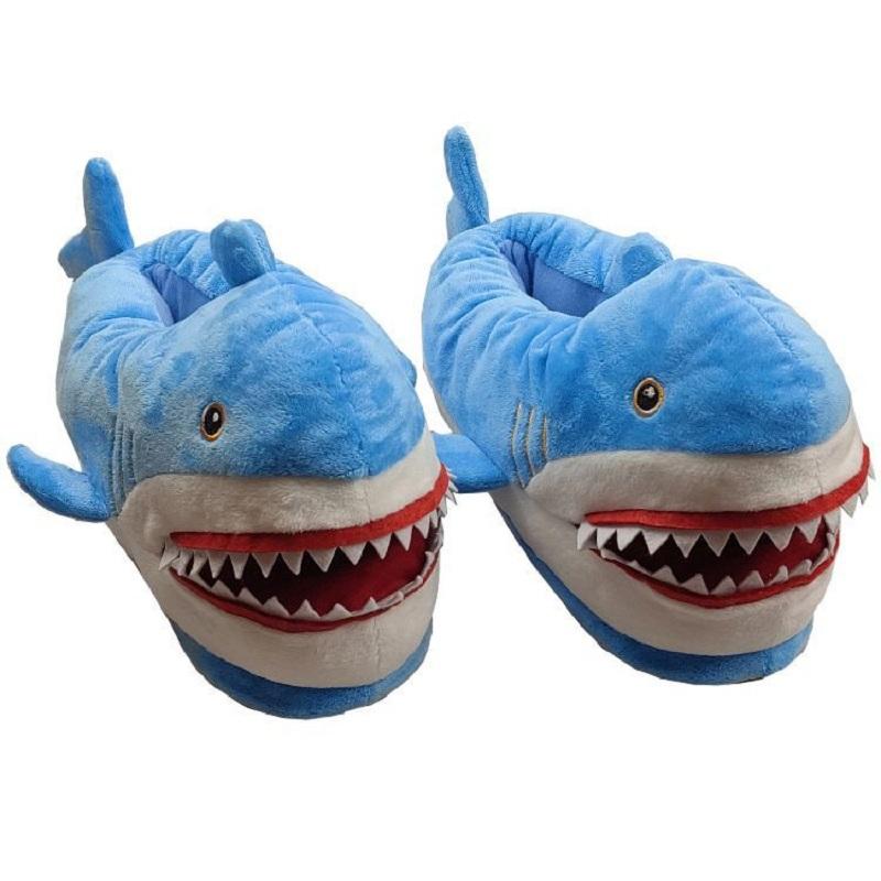 Модные тапочки с изображением акулы большого размера 36-45, теплые домашние тапочки из хлопкового бархата для женщин и мужчин, новинка 2024 года с изображением рыбьего меха
