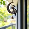 Yousheng Witch Black Cat Moon Wind Chime Halloween Hanging Metal Wind Bell Ornament with Moon And Cat for Outside Patio Lawn Yard Pathway Garden Porch