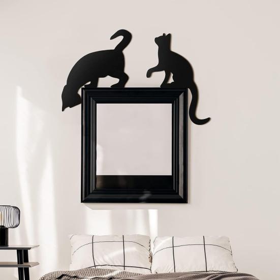 3/4Pcs Halloween Black Cat Decor Wooden Cat Silhouette Door Corner Decor Scary