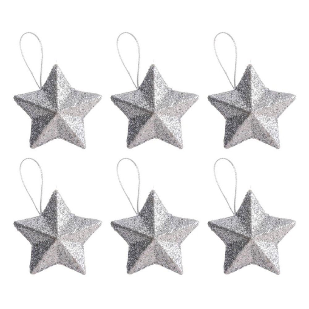 6Pcs/set Five-pointed Star Pentagram Christmas Pendant Glitter Glitter Christmas Pendant  Festive