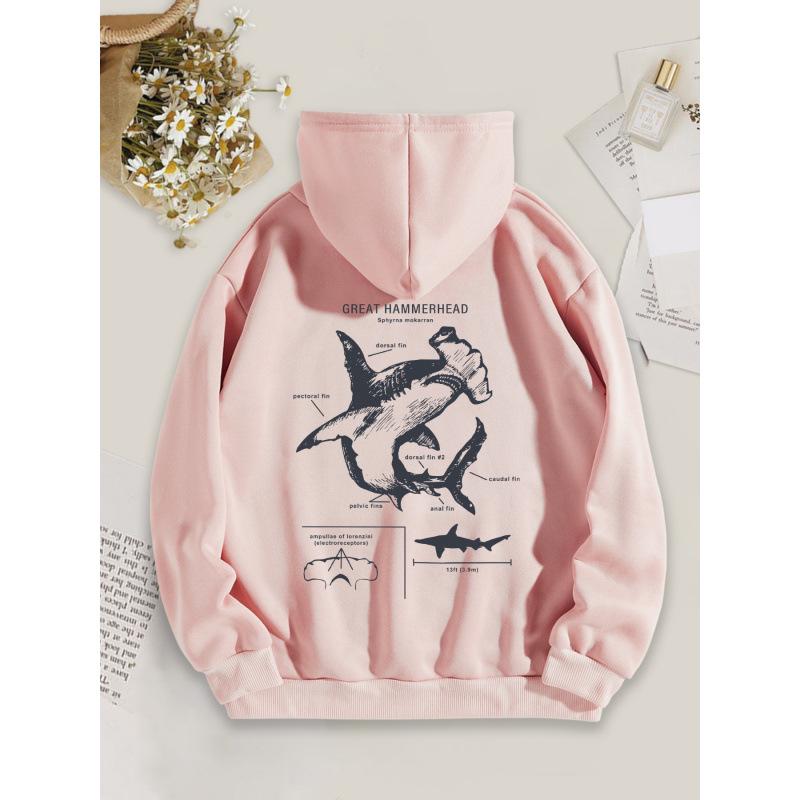 2025 Multi-color Shark Print Women's Hooded Sweatshirt