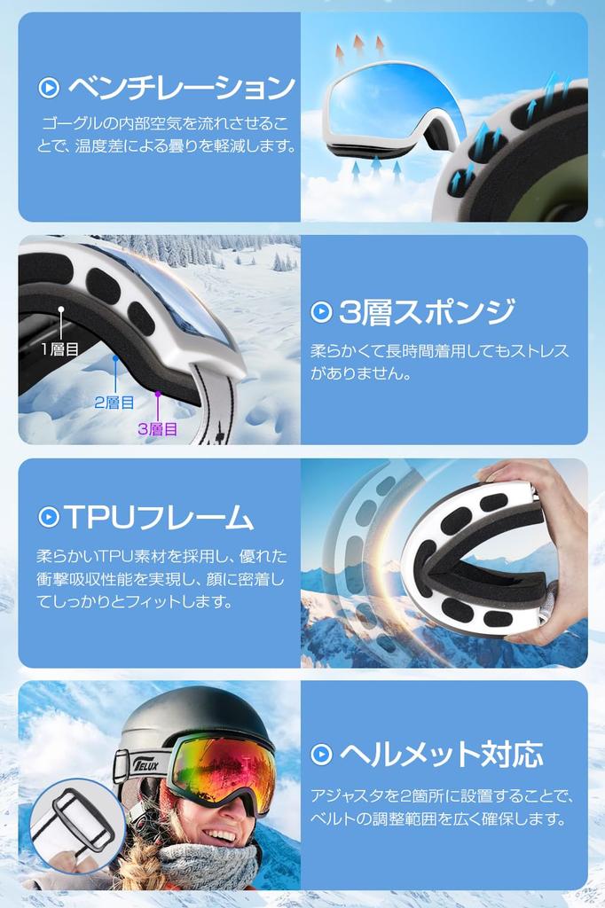 Geekin New Ski and Snowboard Glasses and UV400 OTG UV Wide Field of Helmet and REVO Red Goggles, Compatible, Men's Women's, Protection, Wide-Vision