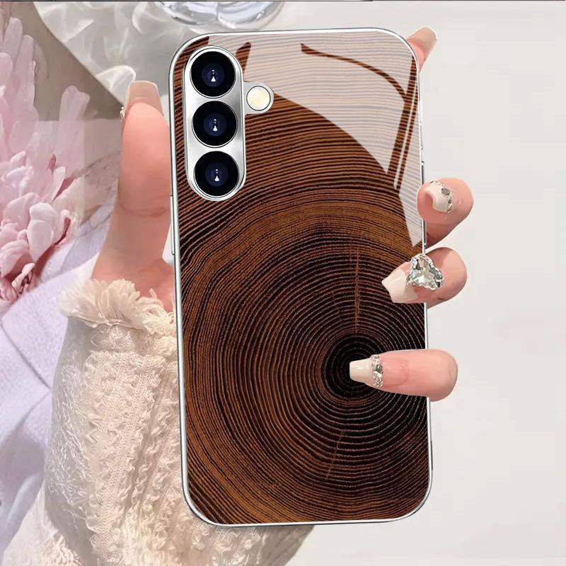 Позолоченный чехол для телефона из закаленного стекла, совместимый с Galaxy S26 S25 S24 S23 S22 Ultra Plus. Имеет дизайн с текстурой древесной фактуры.