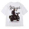 New Cool Motorcycle Print Harajuku Street Short Sleeve Men's Summer Trend 100% Cotton High Quality Round Neck Fitness Top