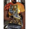 Summer Round Neck 3D Tiger Pattern Printed Top Fashionable Casual Short Sleeved Men's T-shirts