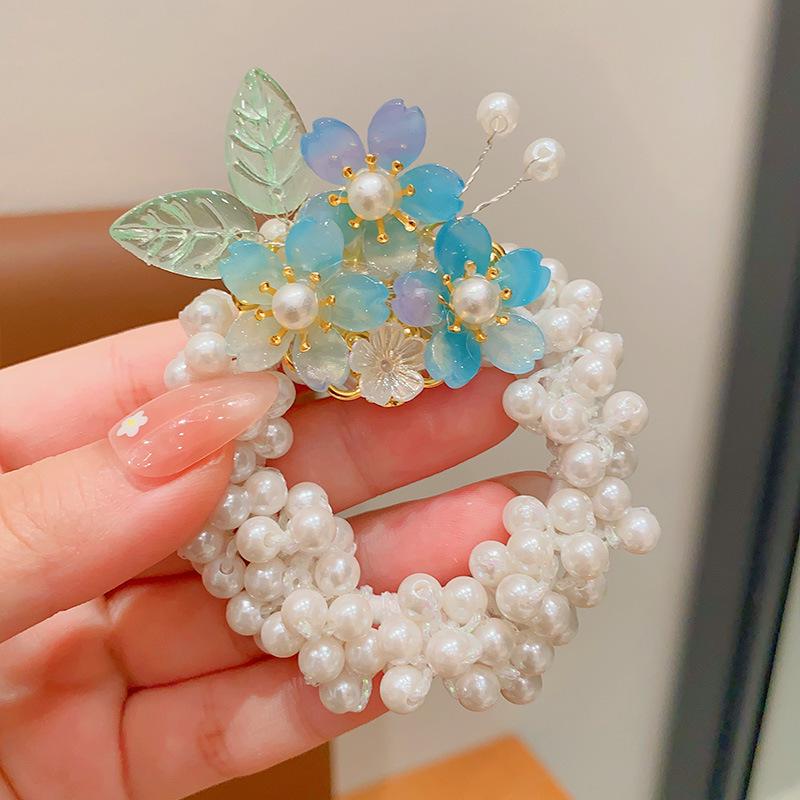 Винтажное цветочное жемчужное кольцо для волос для девочек - эластичный аксессуар для пучка