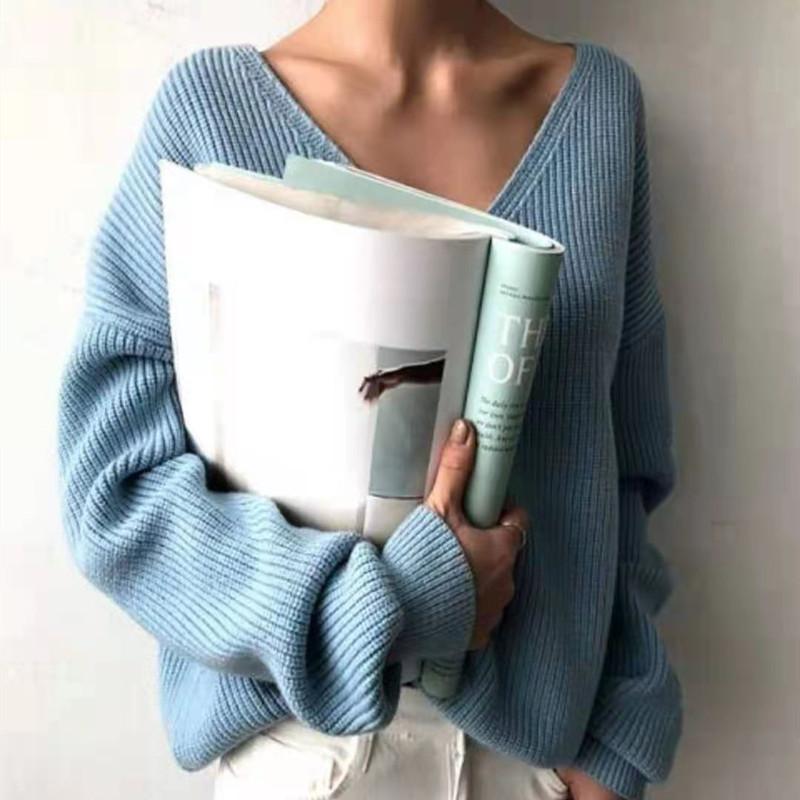 Свитер с v-образным вырезом, свободный простой пуловер с неровным краем, вязаный топ для женщин