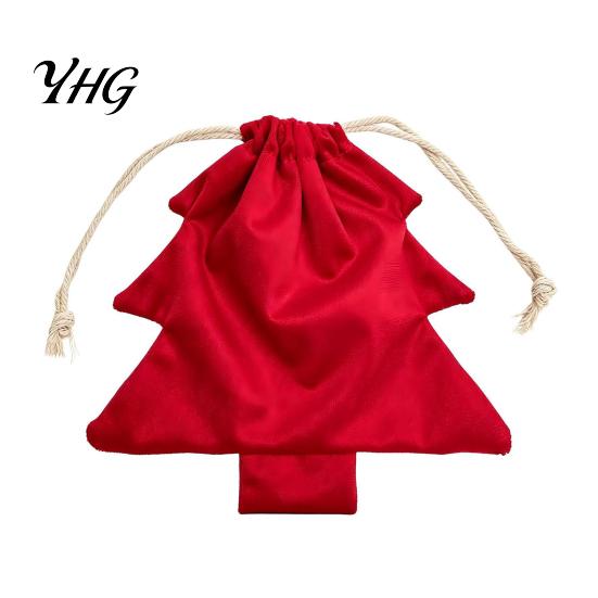 Holiday Candy Storage Sacks Christmas Tree Drawstring Presents Bag, Reusable Plush Wrapping Pouch, Festive Hanging Treat Bags Shaped Favors