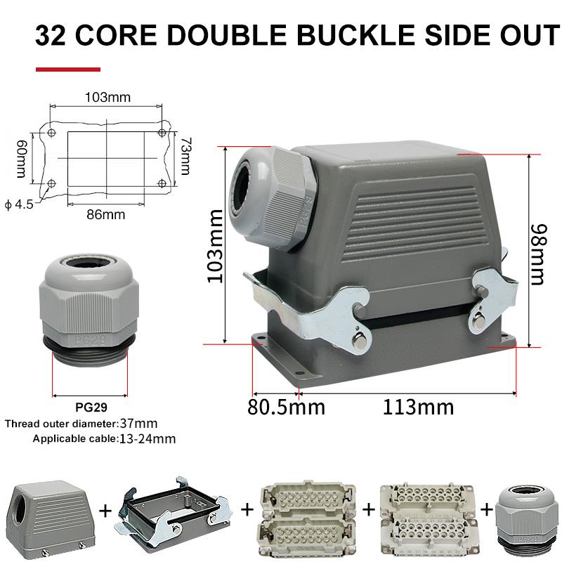 HE Rectangular Heavy Duty Connector 6 10 16 24 36 48 Pins Core Waterproof Aviation Industrial Plug Socket Top Lateral Line 16A