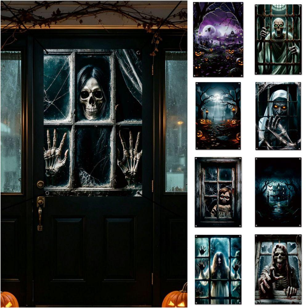 Large Size Fake Window Banner Hanging Design Horror Hanging Cloth Home Decoration