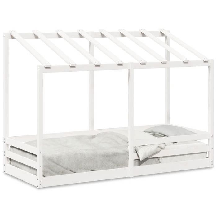 VidaXL Lit pour enfants avec toit blanc 75x190 cm bois massif de pin, cadre de lit pour enfants, lit pour enfants en bois, 847010
