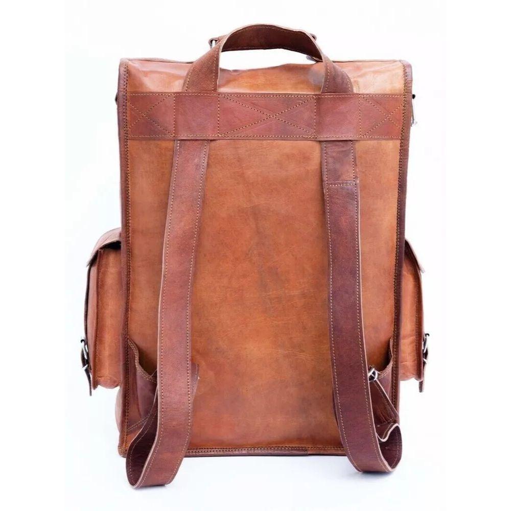 Leather Goat Bag Backpack Rucksack Vintage Laptop Genuine Messenger Travel Brown