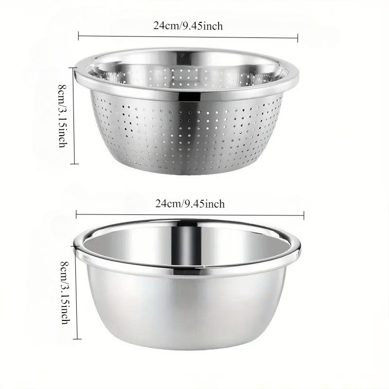 2pcs Stainless Steel Colander Set - Vegetable Fruit Pasta Strainer, Large Heavy Duty Filter Bowl