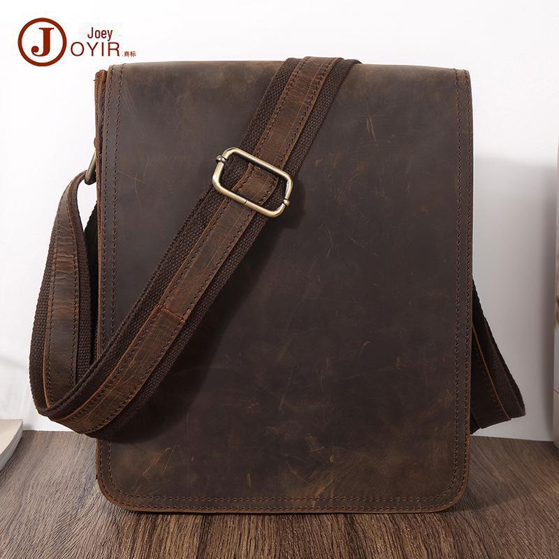 Мужская большая сумка через плечо JOYIR Retro Crazy Horse Leather - универсальная, из натуральной кожи, в британском стиле