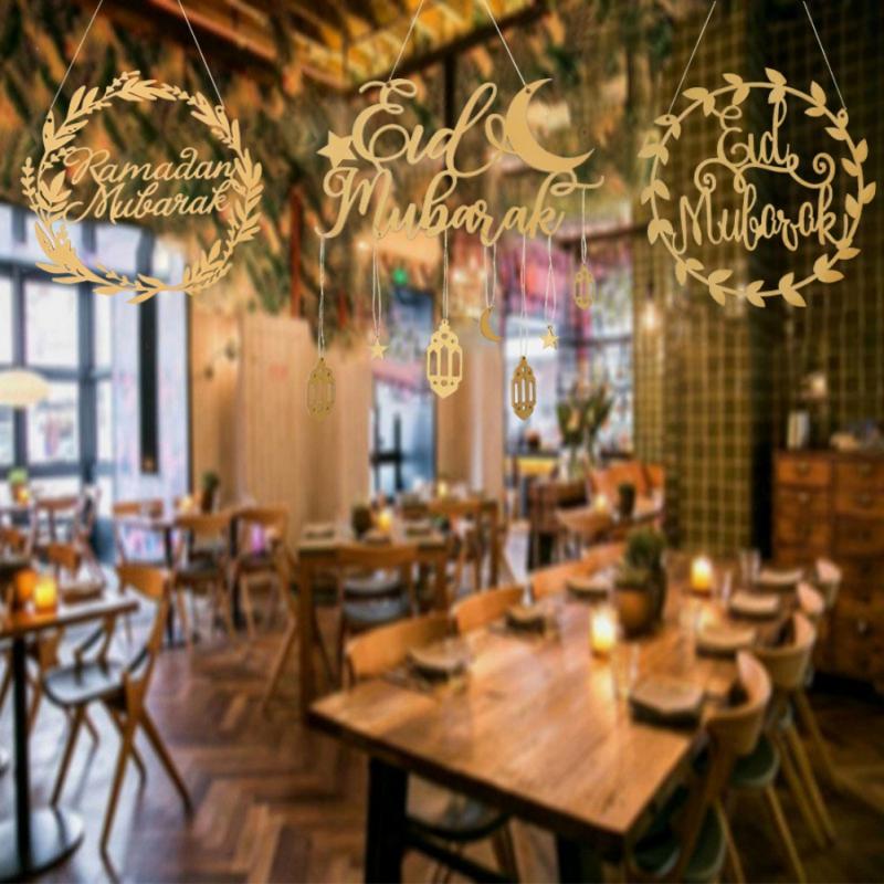 Рамадан Мубарак украшения для вечеринки поставки Ид Мубарак Луна Звезда фонарь комплект деревянный кулон вечерние подвесные украшения