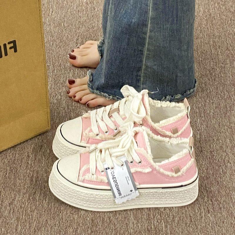 Классные парусиновые туфли на платформе, женские толстые кроссовки, красные туфли, уличный стиль, женские дизайнерские кроссовки с цветочным принтом, потертые туфли