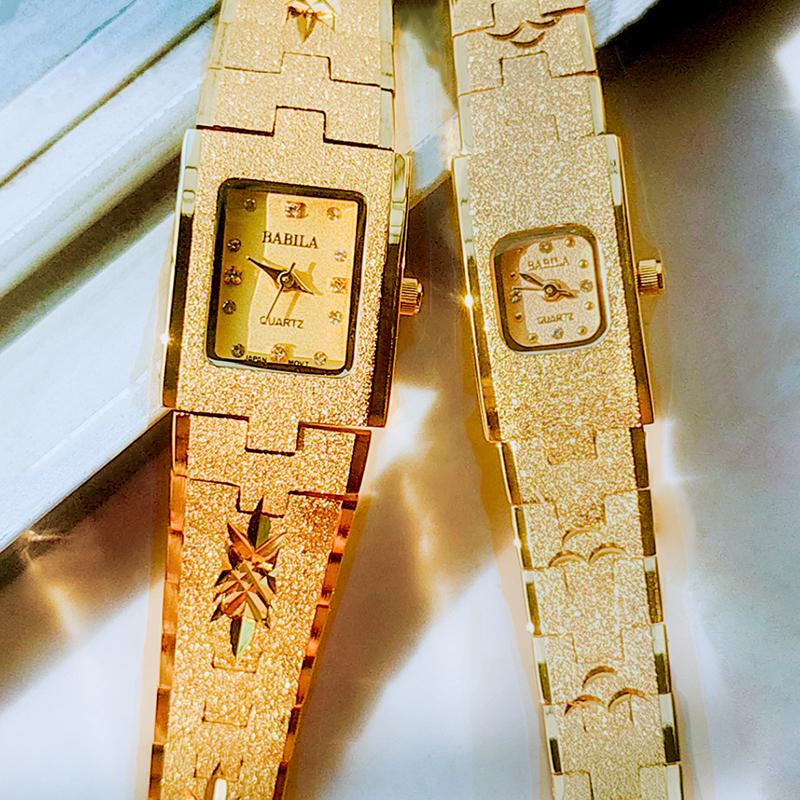 new women's watch square dial gold watch retro pattern waterproof 18K gold watch Japanese movement small and fashionable