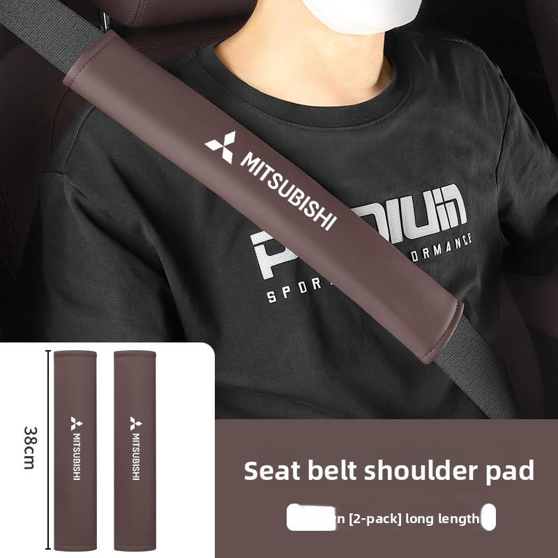 ysdf5 Car Leather Seat Belt Shoulder Protector Pad Soft Cover For Mitsubishi Logo Auto Interior Decorative Styling Parts Accessories