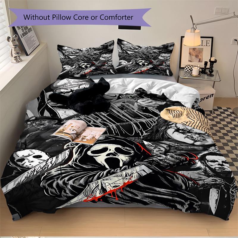 3pcs Horror Characters Duvet Cover Set, 1 Duvet Cover + 2 Pillowcases (No Insert), High-Definition Print, Home & Dorm Set yy251208048