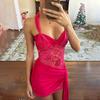 Lace Strapless Sexy See-through Dress Bandage Irregular Mini Dress For Women Summer Slim Street Party Dress
