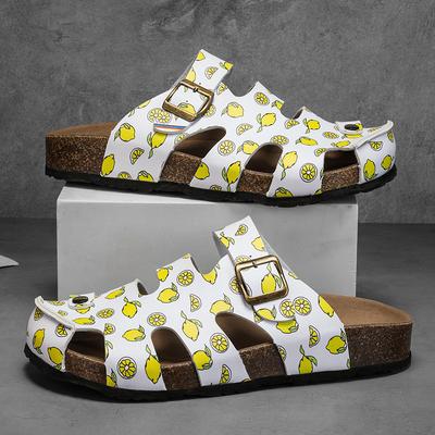 Модные мюли Новые летние шлепанцы на пробковой подошве с пряжкой Повседневные женские пляжные уличные Нескользящие с закрытым носком Вырезы Слайды Обувь Большой размер 35-45