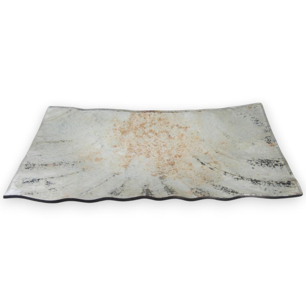 J-Kitchens Large Glass Serving Plate, Rectangular, 23cm, White and Gold, by Sairan