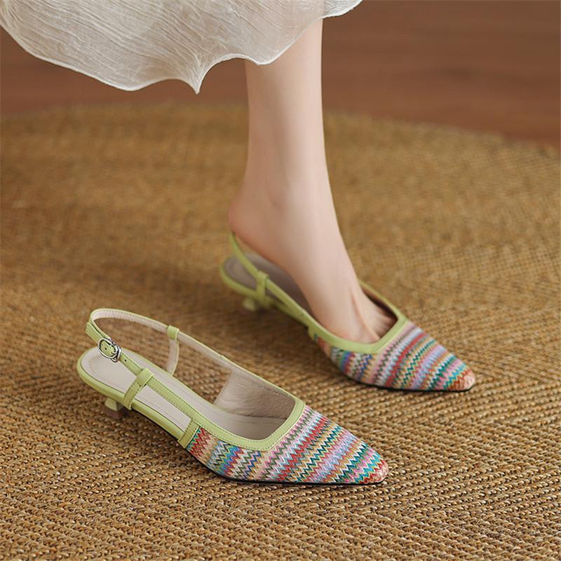 Fashion New Summer Sandals Multicolour Sandals for Women Fashion Square Toe Low Heels Cover Toe Sandals Ladies Shoes Casual Shoes