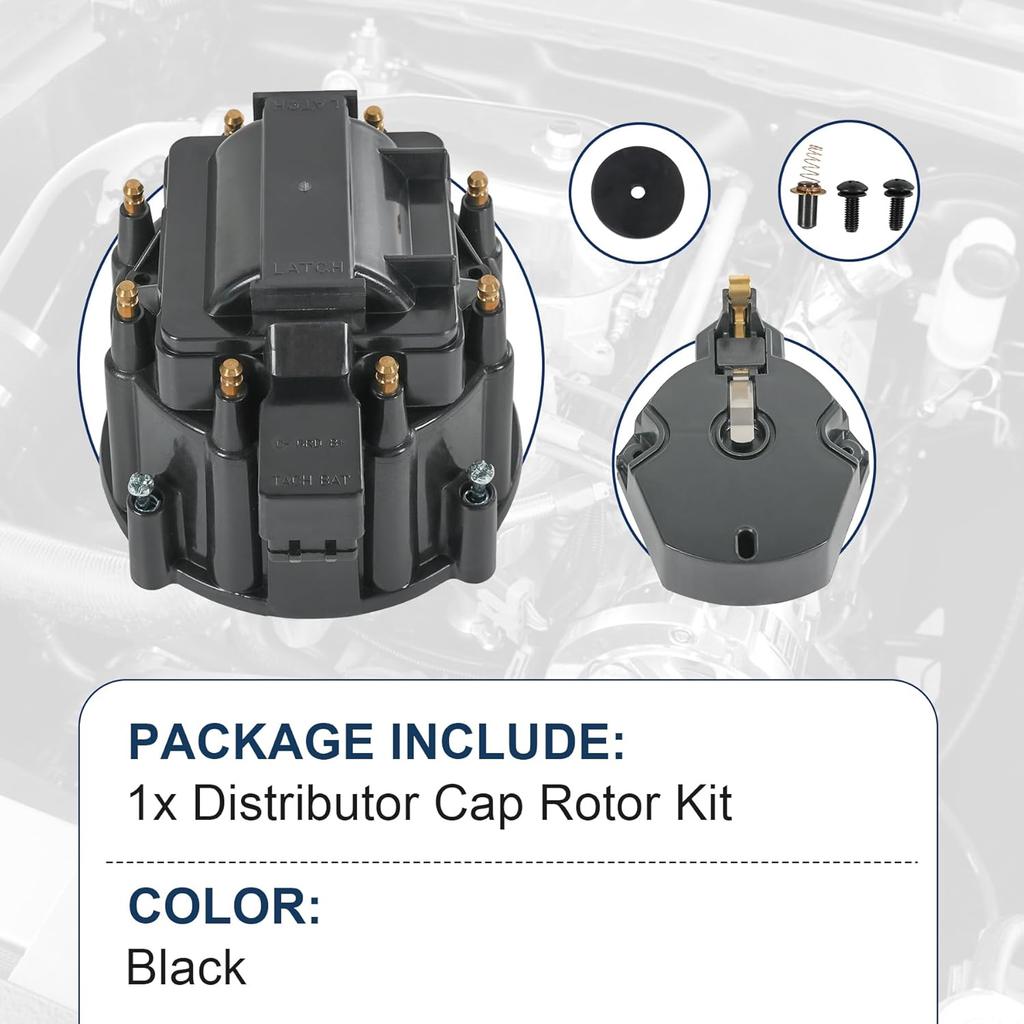 HEI Distributor Cap and Rotor Replacement For K549 SBC 283 305 307 327 350 400 BBC 454 396 427 Black Male Large Distributor Cap Rotor Kit