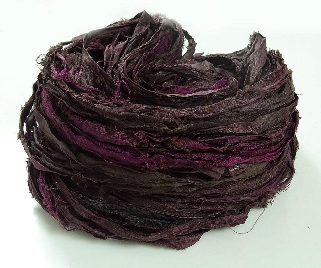 100g Recycled Sari Silk Ribbon Yarn, Jewelry Making Trim - Blue Mix