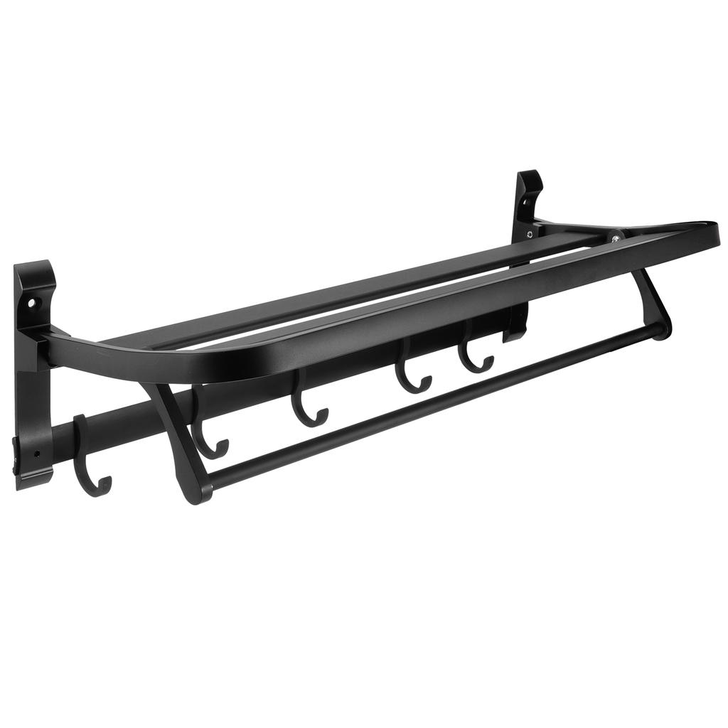 Wall Mounted Space Aluminum Towel Rack Holder Folding Storage Shelf for Bathroom Toilet Black
