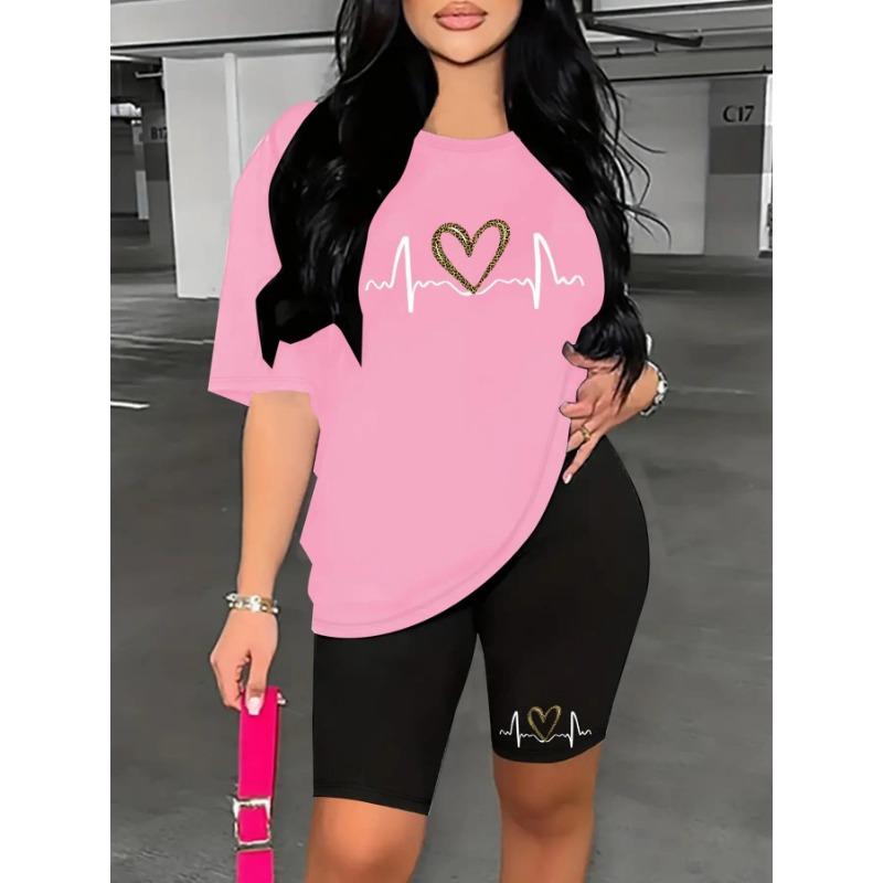 Summer Slim Bodycon Two Piece Outfit Ladies Short Sleeve Crop T-shirt High Waist Tight Shorts