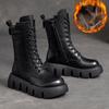Warm Winter Boots Women Shoes Genuine Leather Plush Zip Round Toe Wedges Handmade Lace-up Platform Boots