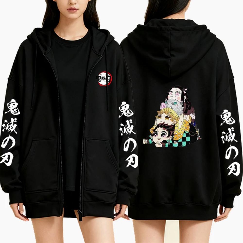 Men Demon Slayer Zipper Hoodie Women Casual Fashion Fleece Long Sleeve Zip-up Pullover Sweatshirts Autumn Winter Print Coat