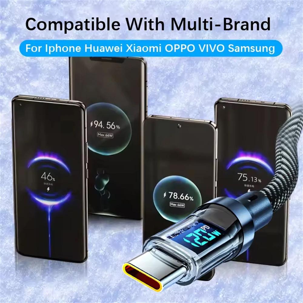 120 Вт USB Type C кабель для быстрой зарядки для Xiaomi Redmi LED Display Phone шнур для передачи данных для Samsung Huawei Honor OPPO 1M 2M