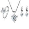 Love Zircon Ear Buckle Women's Ring Heart Pendant Necklace Three-piece Set
