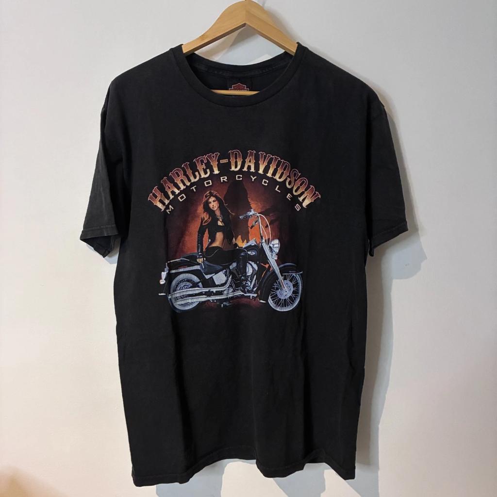 Винтажная футболка Harley Davidson Мужская Размер L Черная Вако Техас Пин-ап Двусторонняя