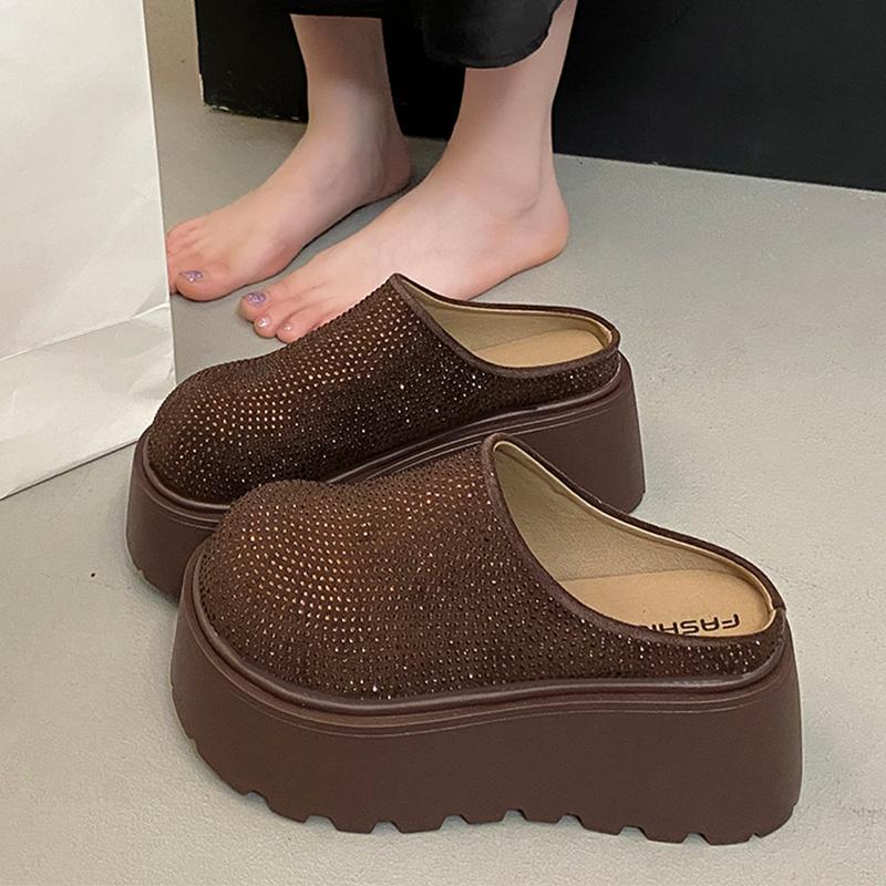 Модные женские шлепанцы на платформе, хрустальные балетки, мюли с ремешком сзади, осенняя модная дизайнерская обувь 2025, классическая повседневная обувь для женщин