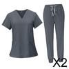 2x Женский униформенный костюм Скрабы Топ и брюки V-образный вырез Удобный с карманами Рабочая одежда Медсестра