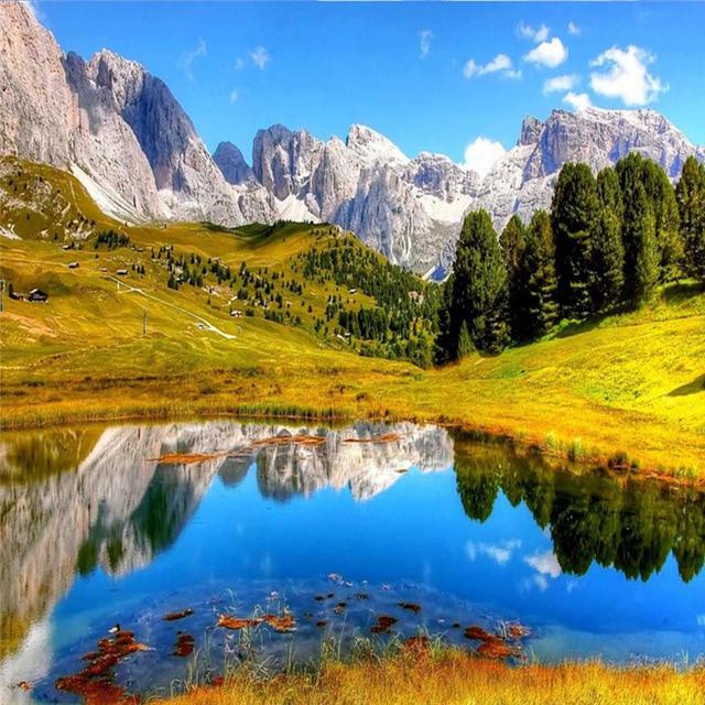 5D DIY Алмазная картина Полный круг Пейзаж Дерево Отражение Вышивка Картина Вышивка крестом