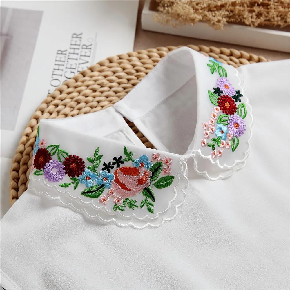 Linbaiway Womens Embroidery Shirt Fake Collar Removable Mujer Faux Cols White Sweater False Collar Lapel Shirt Blouse Detachable