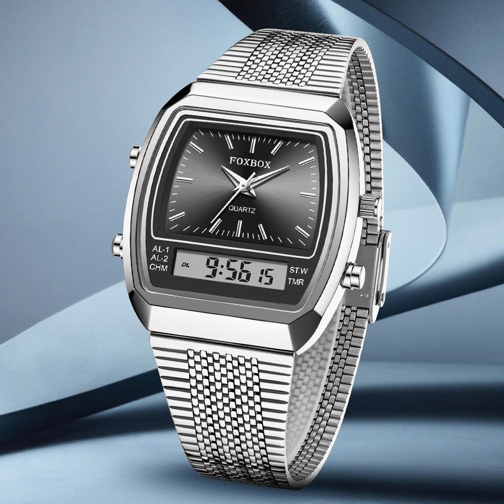 FOXBOX Top brand luxury Women's Watch Stainless Steel quartz wristwatch Digital Watch Waterproof Fashion Clock Ladies Watch+BOX