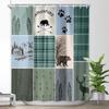 Деревенская кабина Медведь Олень Занавеска для душа, Кантри Зеленая Клетчатая Занавеска для душа Набор для ванной комнаты, Фермерский дом Лес Природа Тканевая Занавеска для душа