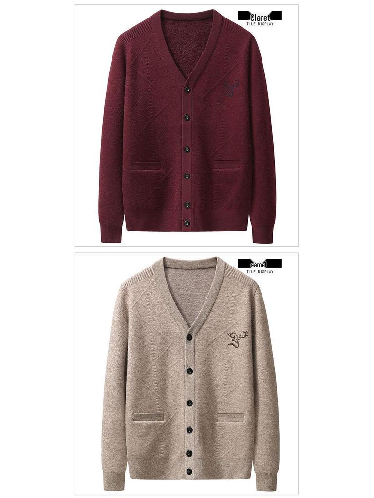 Бренд 2025 Мужской Толстый Теплый Вязаный Однобортный Кардиган - Осень/Зима