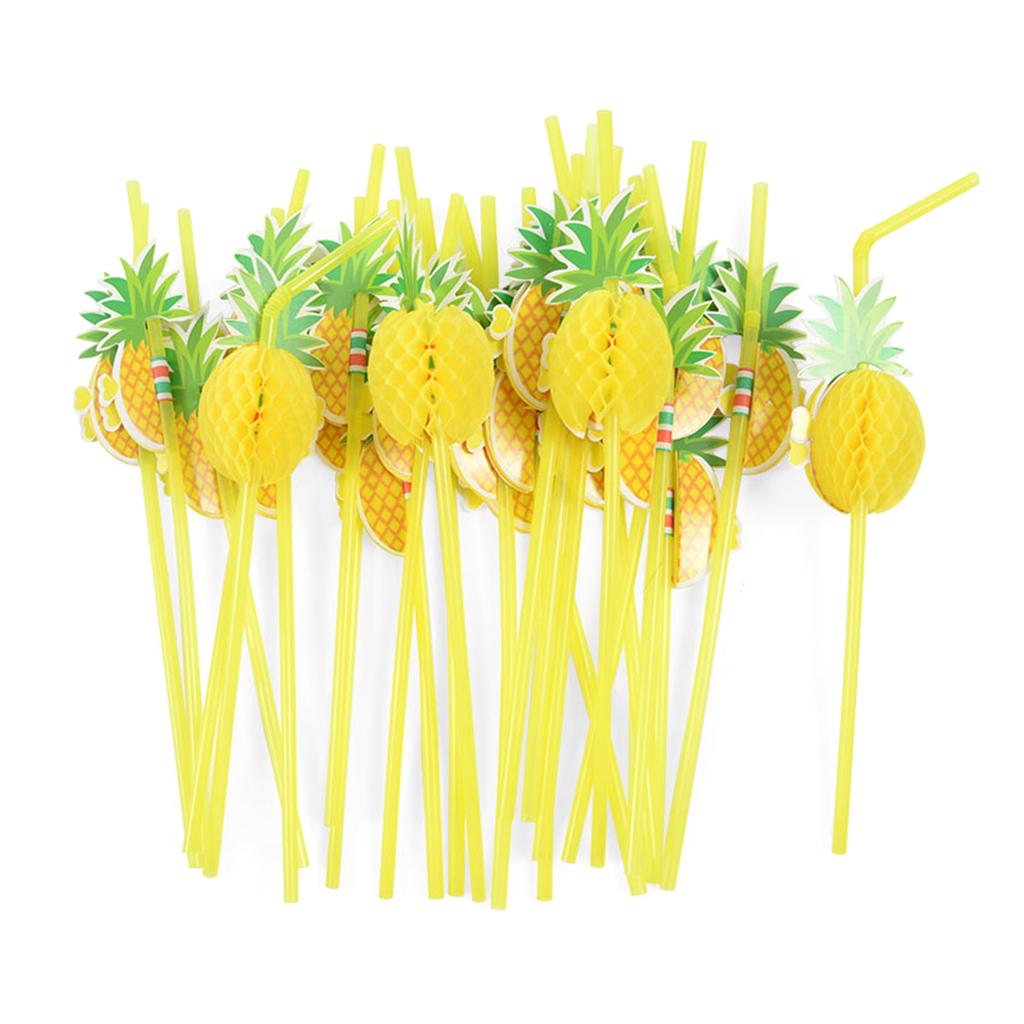 50 Pcs Paper Drinking Straw 3D Fruit Paper Straws Pineapple Flamingo Design Striped Paper Straw Eco Friendly Recyclable Straw
