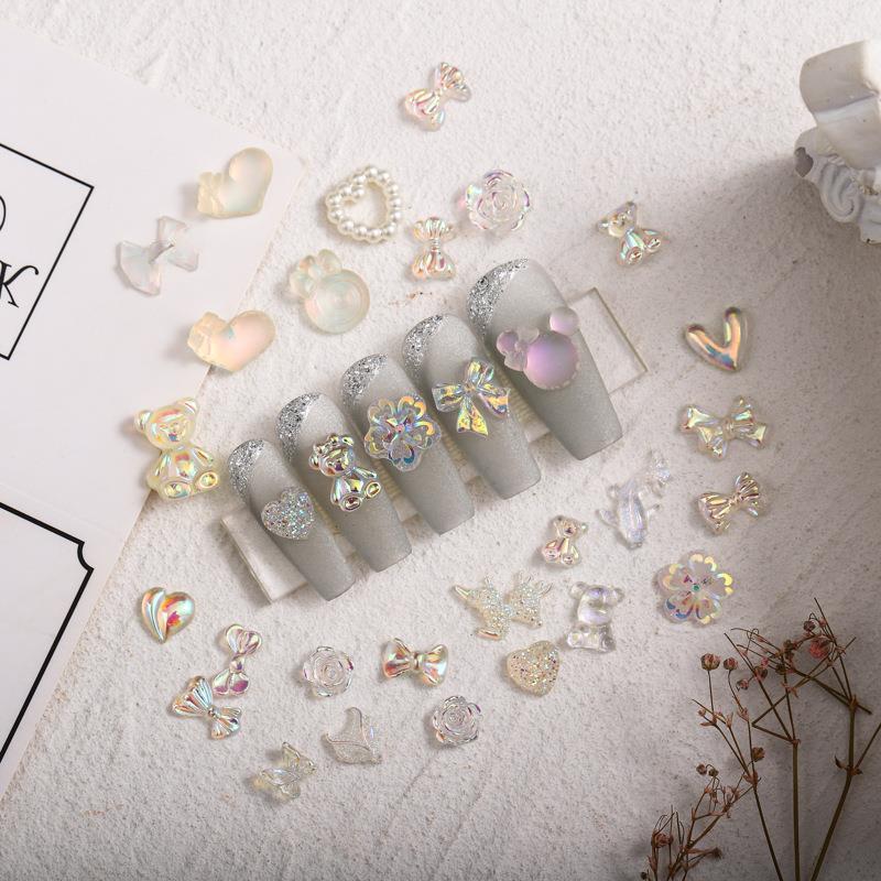 50 шт. смешанные аксессуары для ногтей с бриллиантами, белый, черный, бант Авроры, камелия, 3D украшения для дизайна ногтей