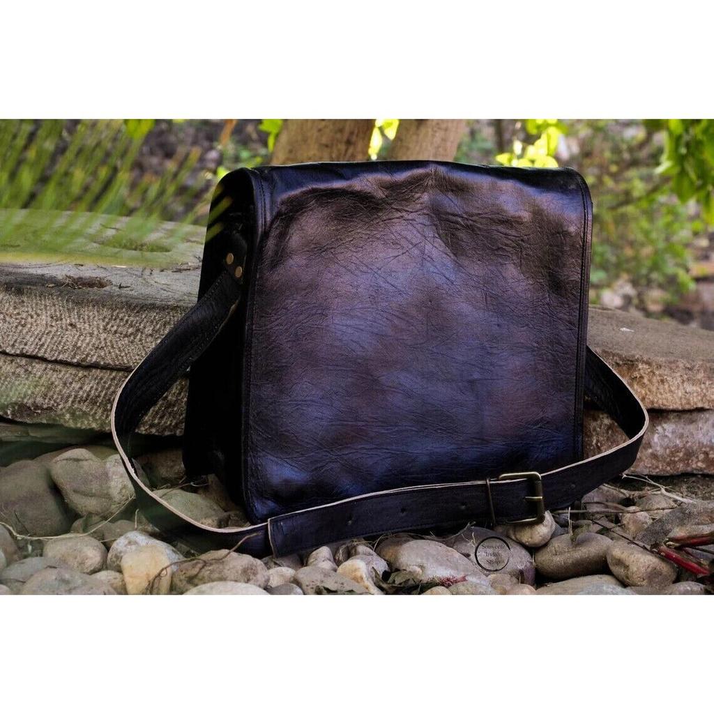 Мужская винтажная сумка-мессенджер из натуральной кожи черного цвета для ноутбука, портфель-портфель