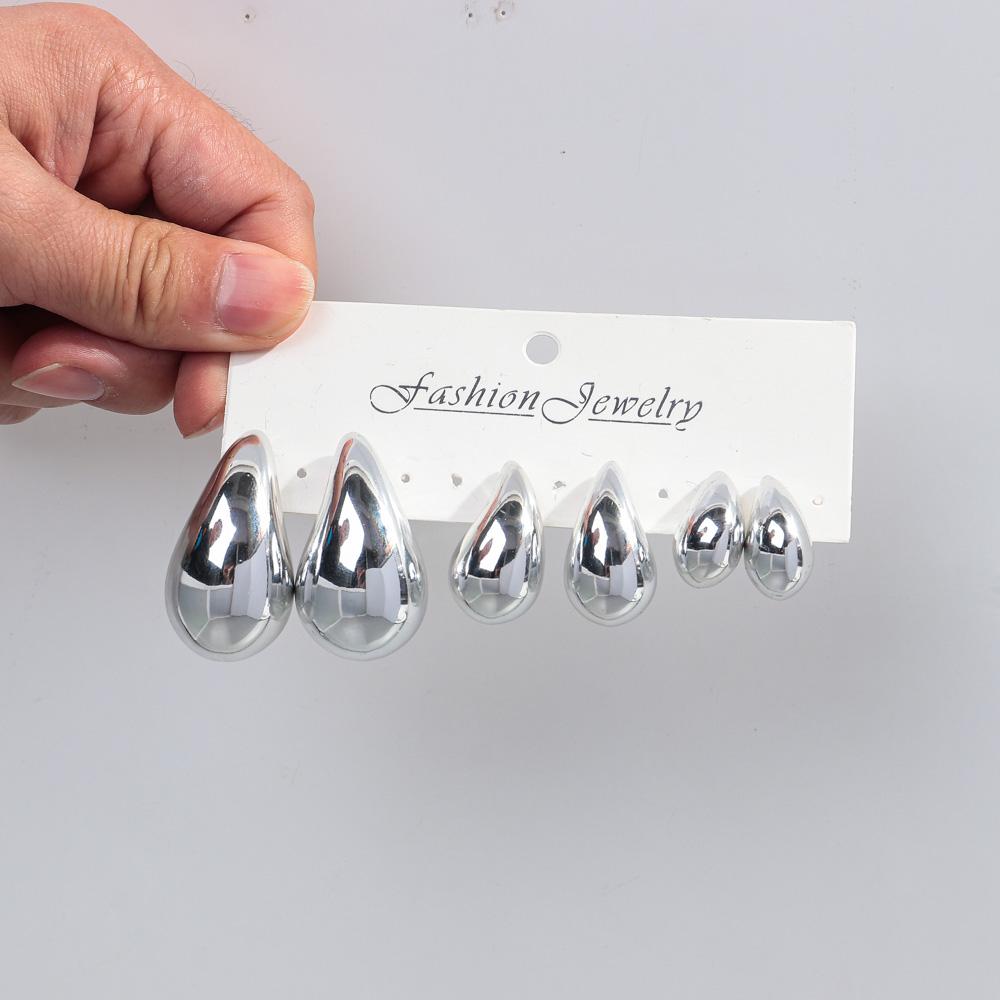 Extra Large 3pair Acrylic Chunky Waterdrop Earring Dupes for Women Metallic Color Teardrop Y2K Earring Hoops Jewelry Lightweight
