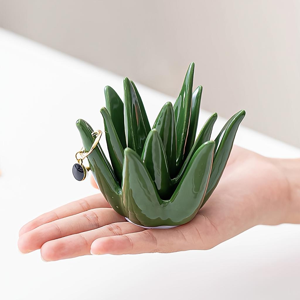 [Керамическая подставка для колец в виде кактуса] Зеленая керамическая подставка для колец в виде кактуса | Органайзер для ювелирных изделий для колец, серег и аксессуаров, идеально подходит для домашнего офиса, для декора стола