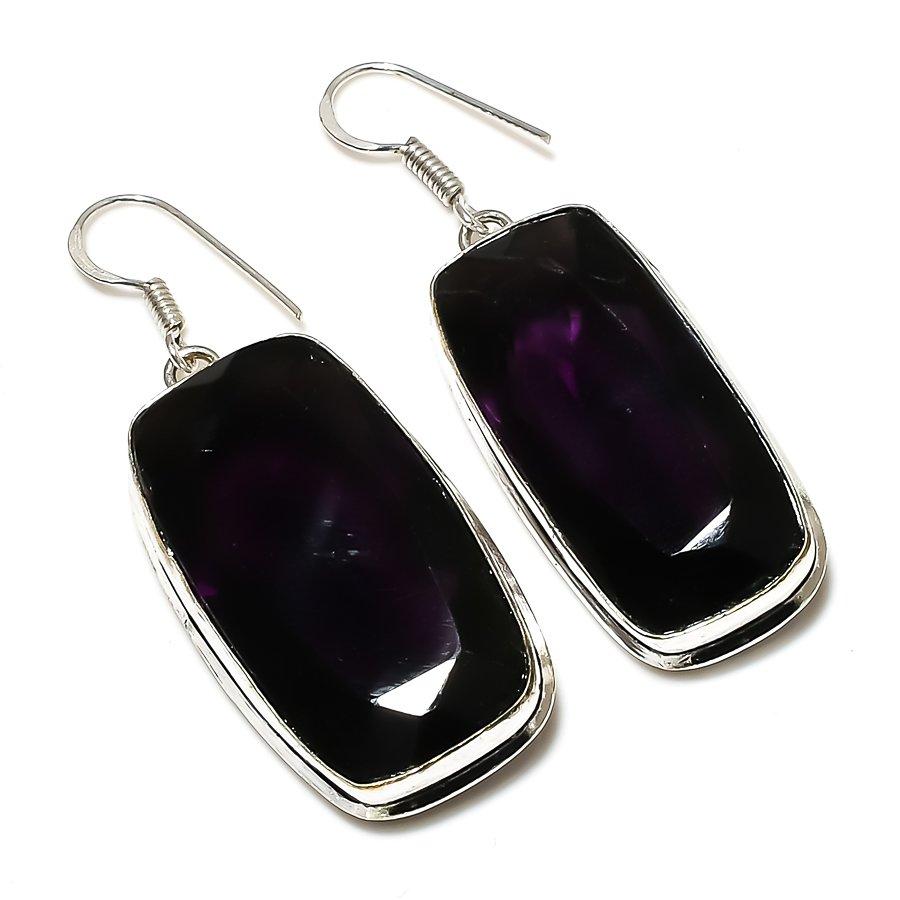 Amethyst Gemstone Handmade 925 Sterling Silver Gift Jewelry Earring 2.17" M8E11